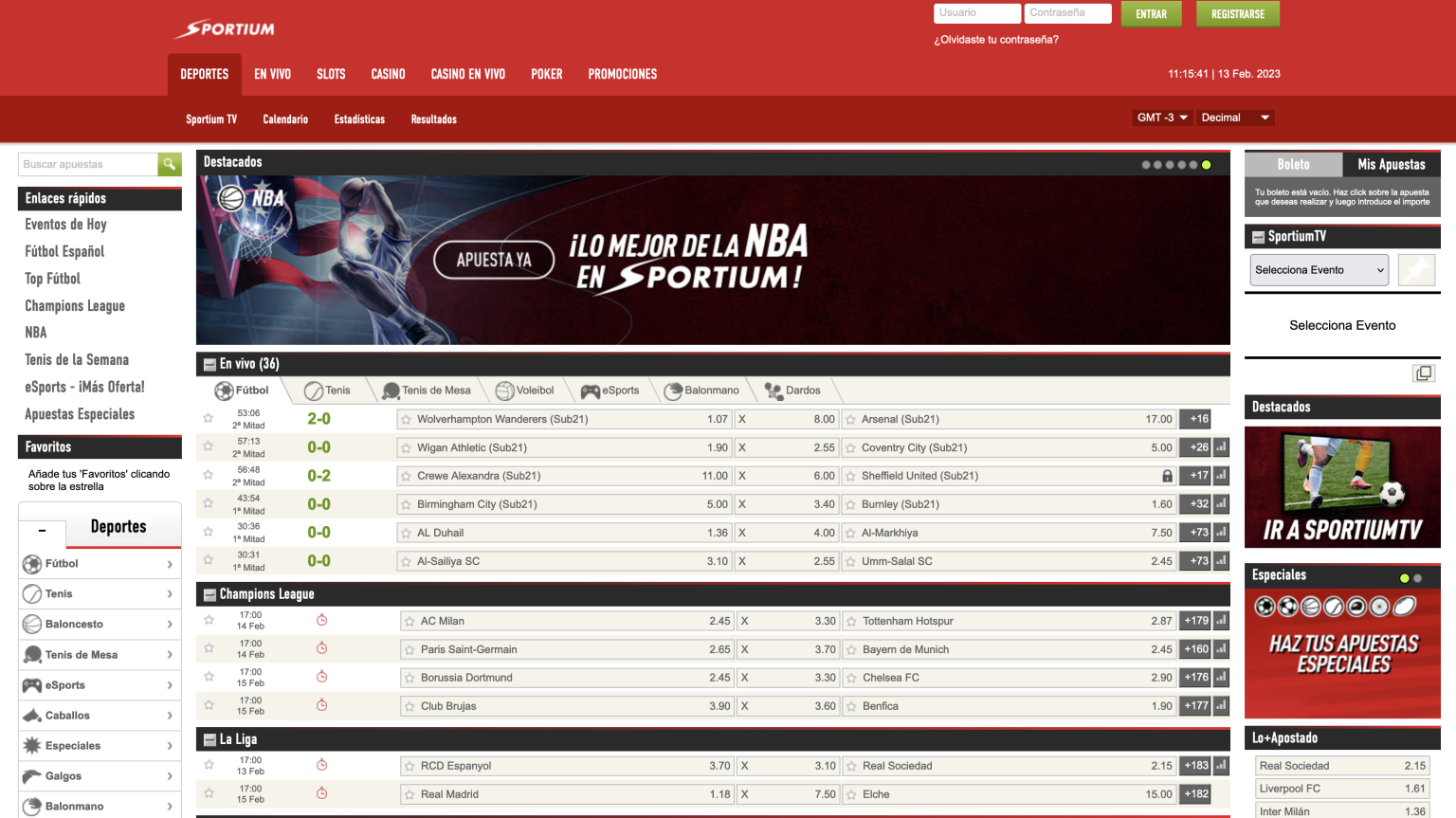 Sportium plataforma y app