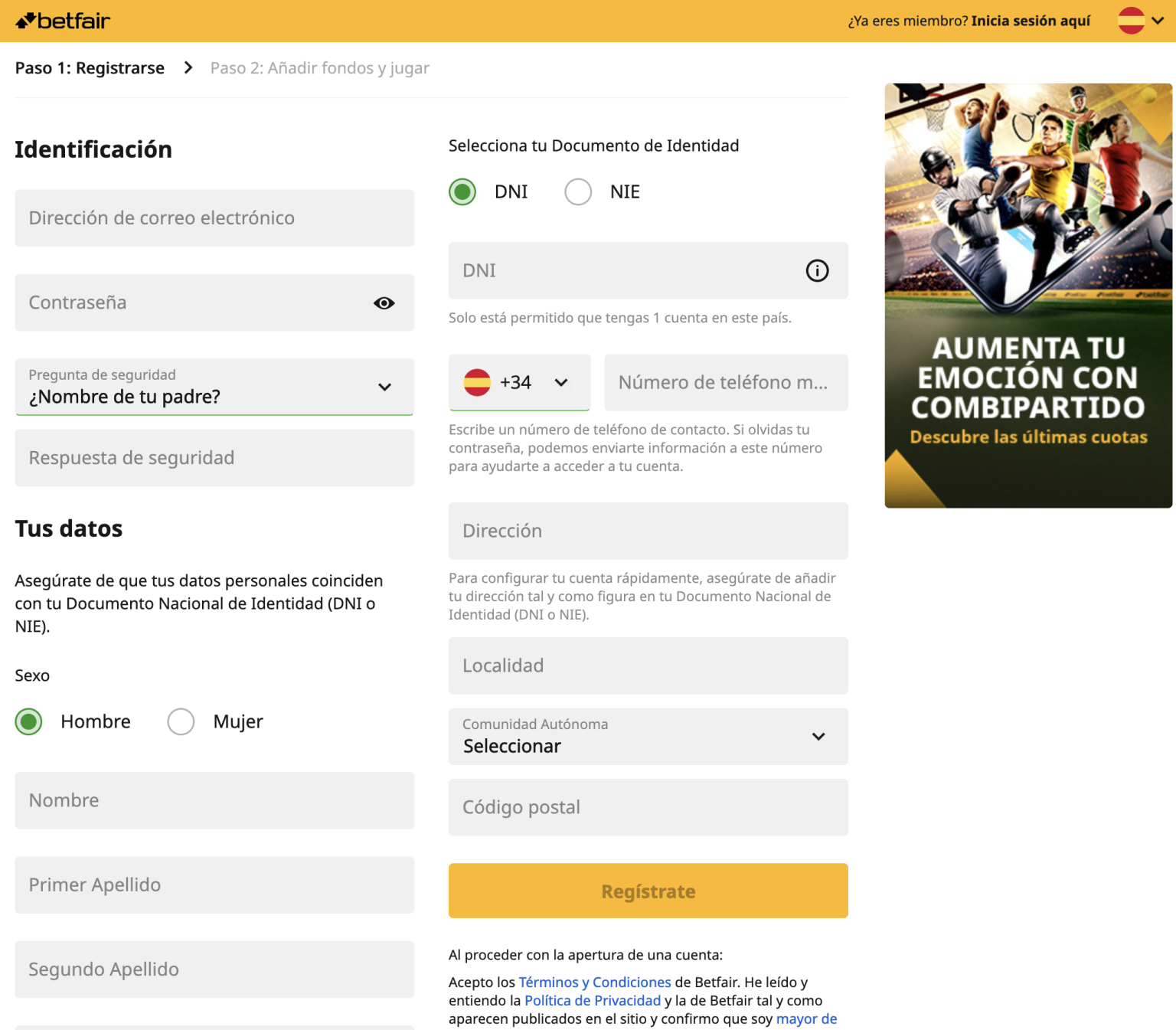 como registrarse en Betfair